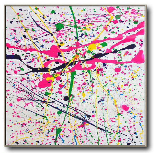 Oversized Contemporary Art,Big Canvas Painting,Pink,White,Yellow,Black
